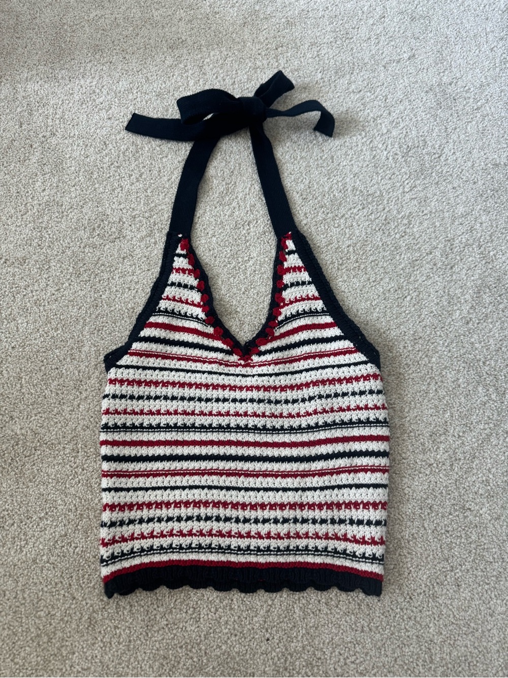 moon & madison Striped Crochet Halter Tank Top - Navy, White, Red NWT size Small